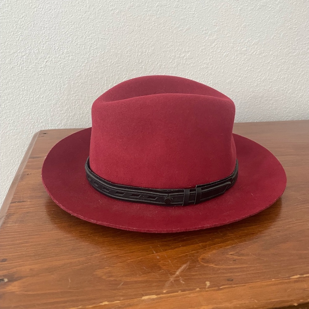 Rag & Bone Red Wool Hat with Black Leather Band